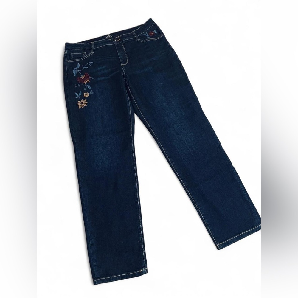 St. John's Bay Dark Blue Straight Leg Jeans With Floral Embroidery